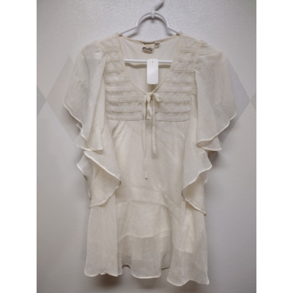 Mudd semi sheer waterfall sides tie at neck top NWT - Picture 1 of 10